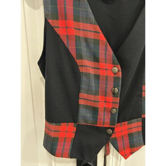 Body Exteriors Vintage Button Front Plaid Vest Black Red Sz 7 Western Ranch - Picture 4 of 9